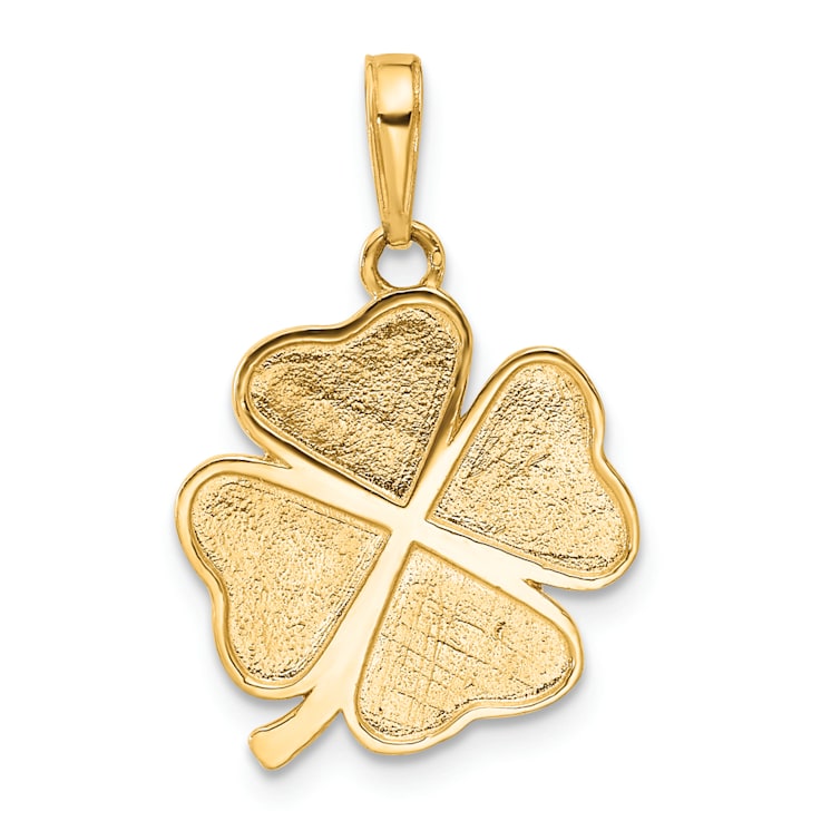 14K Yellow Gold with White Rhodium Polished and Diamond-Cut 4-Leaf
Clover Pendant