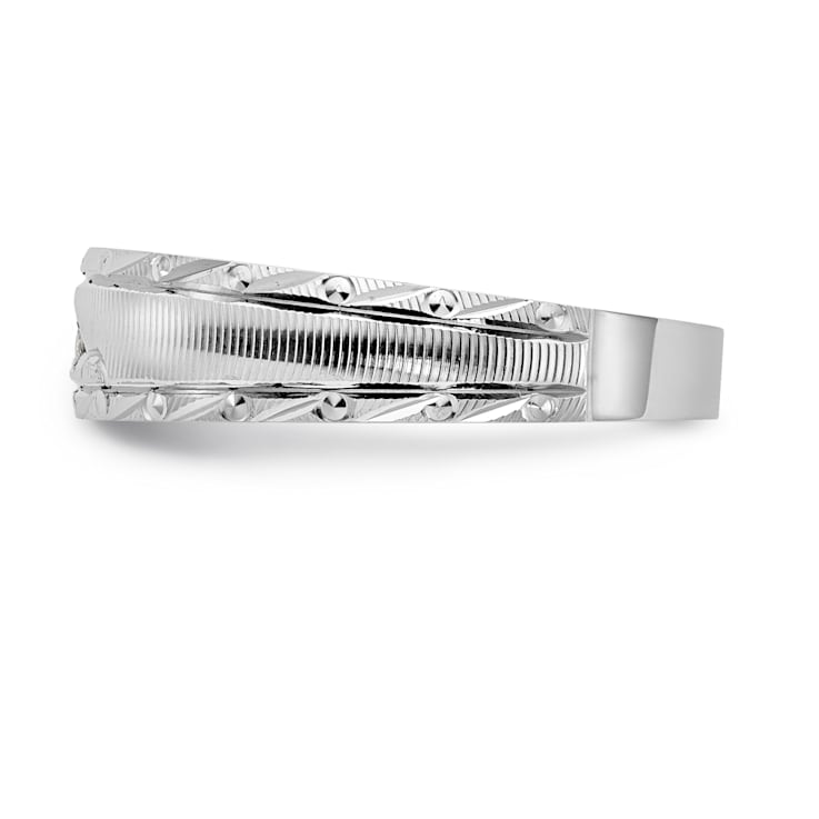 Rhodium Over 14K White Gold AA Quality Trio Mens Wedding Band