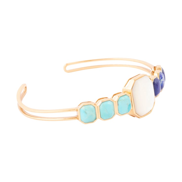 Barse Mother-Of-Pearl, Lapis Lazuli And Turquoise Cuff Bracelet In Bronze