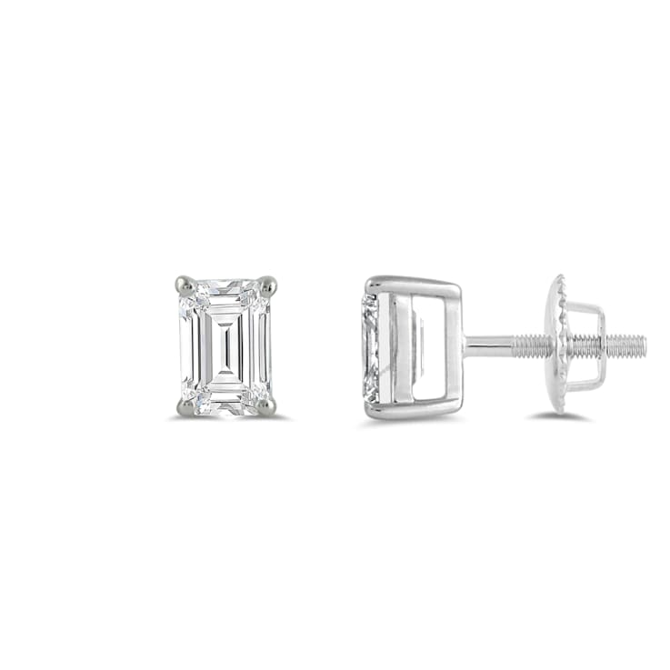 White Cubic Zirconia 14k White Gold Studs With Velvet Gift Box 1.00ctw
