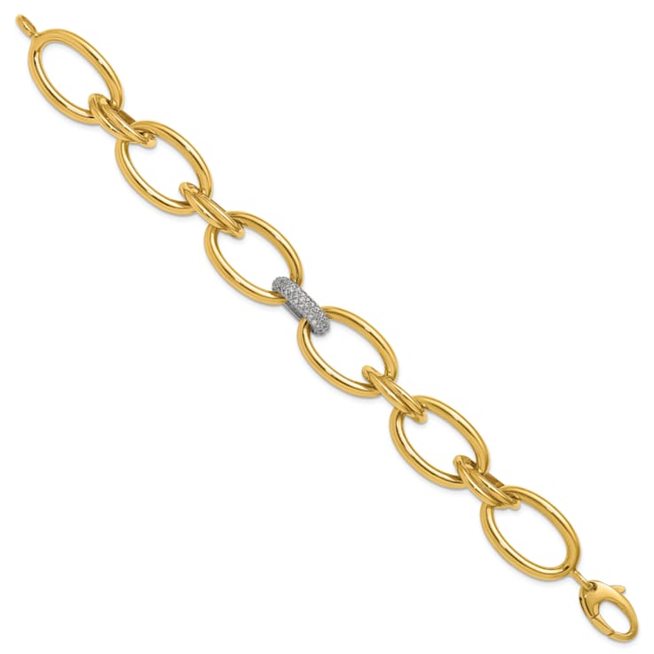 14K Yellow Gold with White Rhodium Diamond Oval 7.5-inch Bracelet 0.51ctw