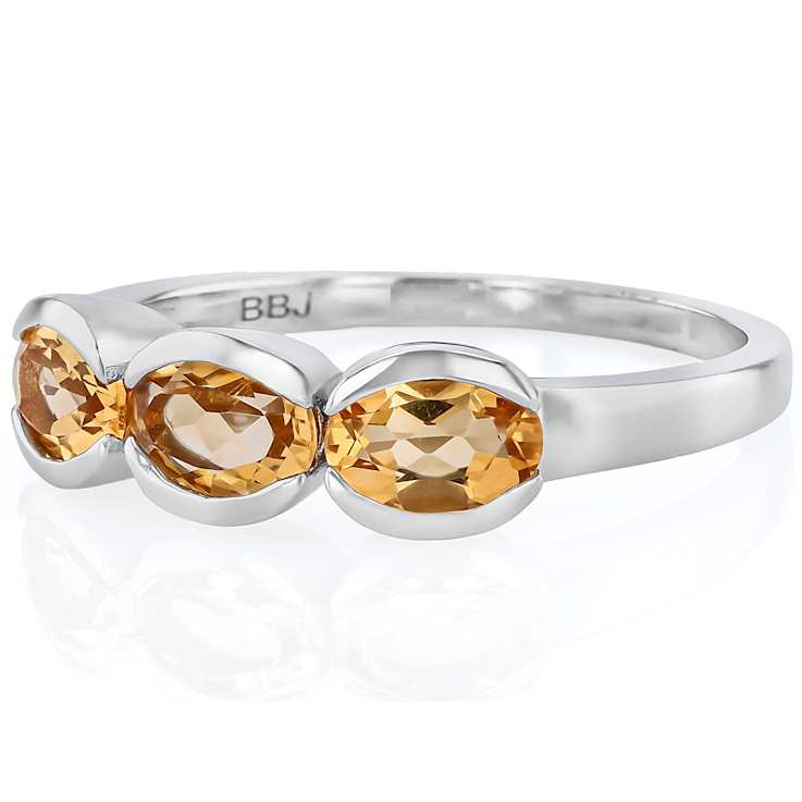 Citrine Three-Stone Ring In Platinum Over Sterling Silver