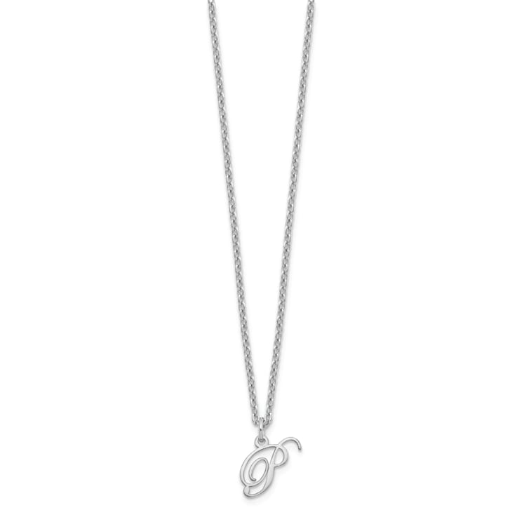 Rhodium Over Sterling Silver Letter P  Initial Necklace