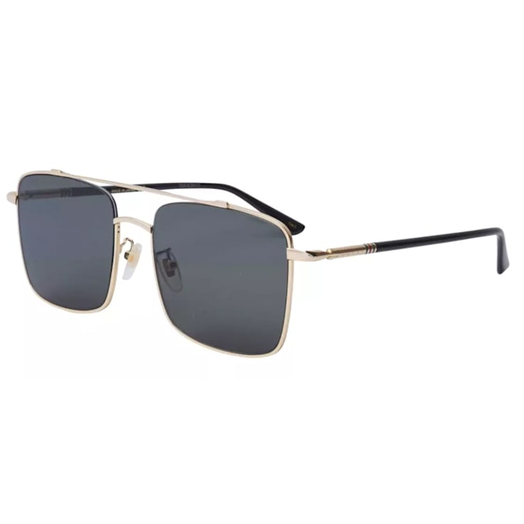 Gucci Gold Tone and Black Frame / Gray Lens Square Sunglasses