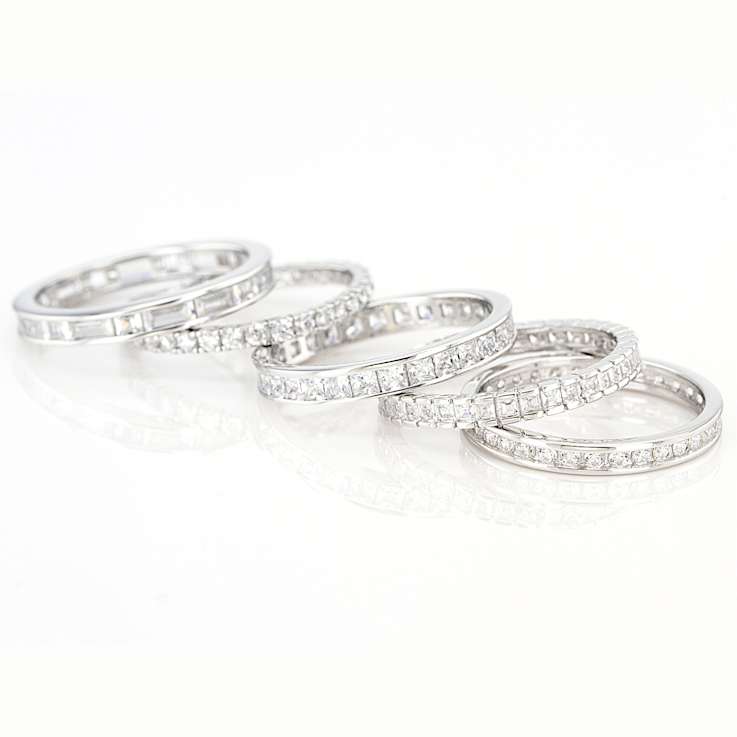 CZ Eternity Band Ring Set of 5 in Rhodium Over Sterling Silver