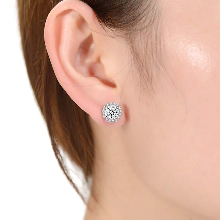 CZ Halo Stud Earrings In 18K Rose Gold Over Brass