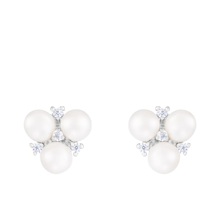 5-6mm White Cultured Freshwater Pearl and Cubic Zirconia Rhodium Over
Sterling Silver Earrings