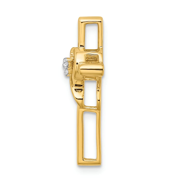 14k Yellow Gold Polished Cross with Heart Diamond Chain Slide Pendant