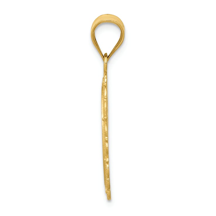 14k Yellow Gold Solid Satin, Polished and Textured Taurus Zodiac Oval Pendant