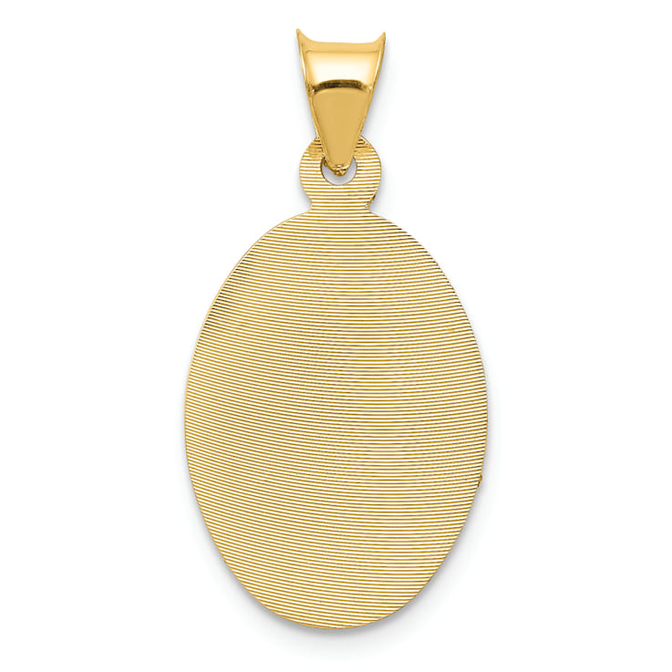 14K Yellow Gold with Rose and White Rhodium Diamond-cut Sagrado Corazon
Oval Pendant