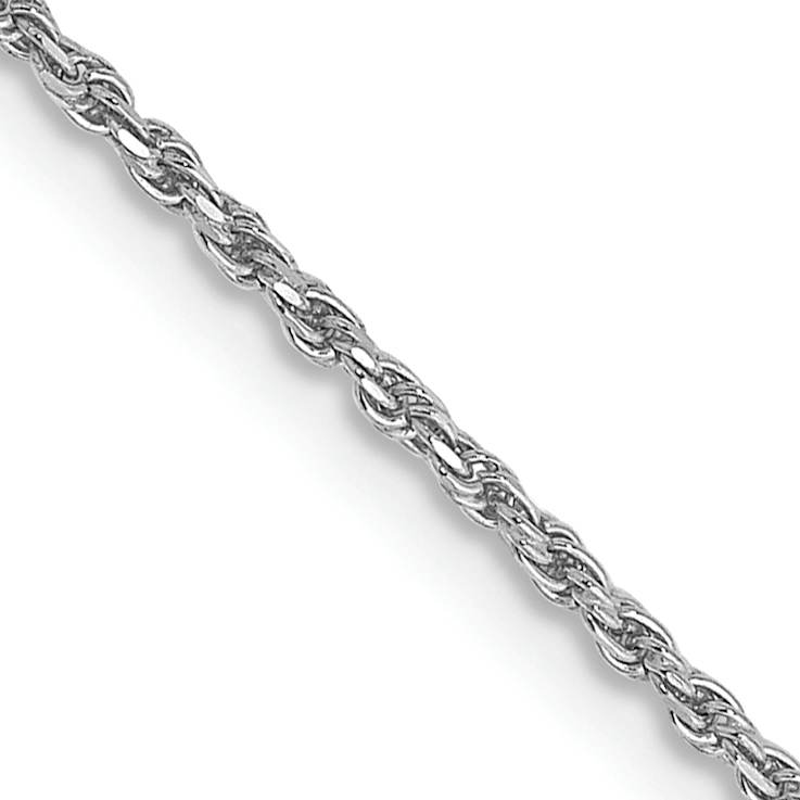 Rhodium Over 14k White Gold 1.15mm Solid Diamond-Cut Rope 14 Inch Chain