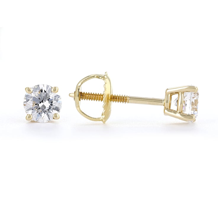 Certified White Lab-Grown Diamond E-F SI 18K Yellow Gold Solitaire Stud
Earrings 0.75ctw