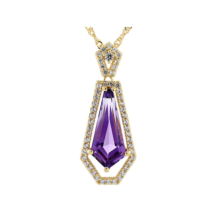 Amethyst And White Zircon Pendant Necklace In 18K Gold Over Sterling
Silver 3.79ctw