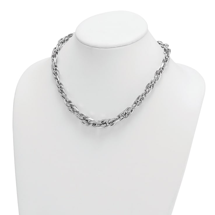 Rhodium Over Sterling Silver Polished Graduated Link Necklace