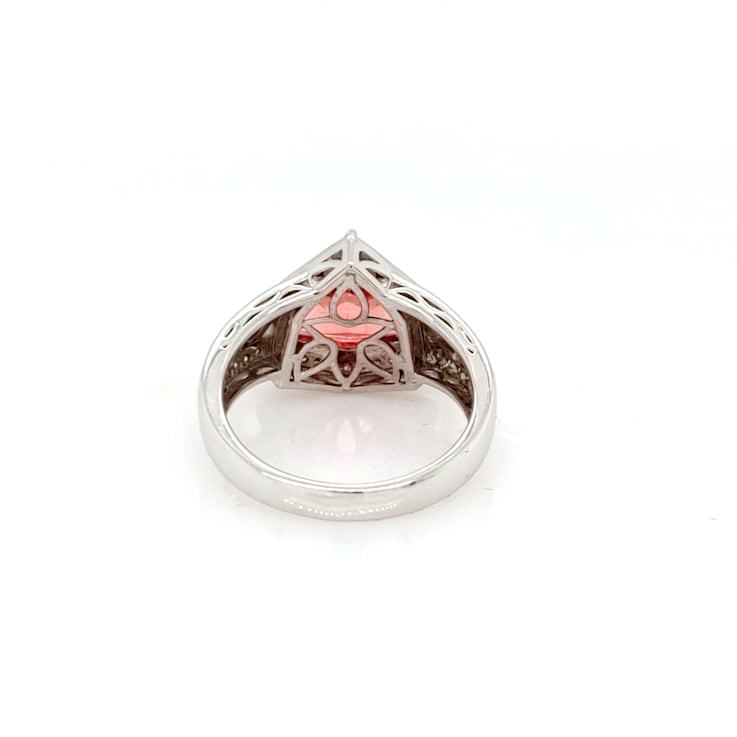 2.98 Cts Rhodochrosite and 0.54 Cts White Diamond Ring in 14K WG
