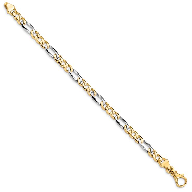10k Yellow Gold and 10k White Gold 5.8mm Hand Polished Fancy Figaro Link Bracelet
