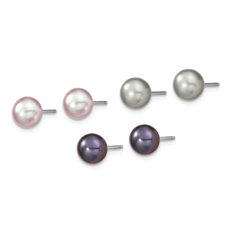 Rhodium Over Sterling Silver Multi-color Freshwater Pearl
Necklace/Bracelet/Earring Set