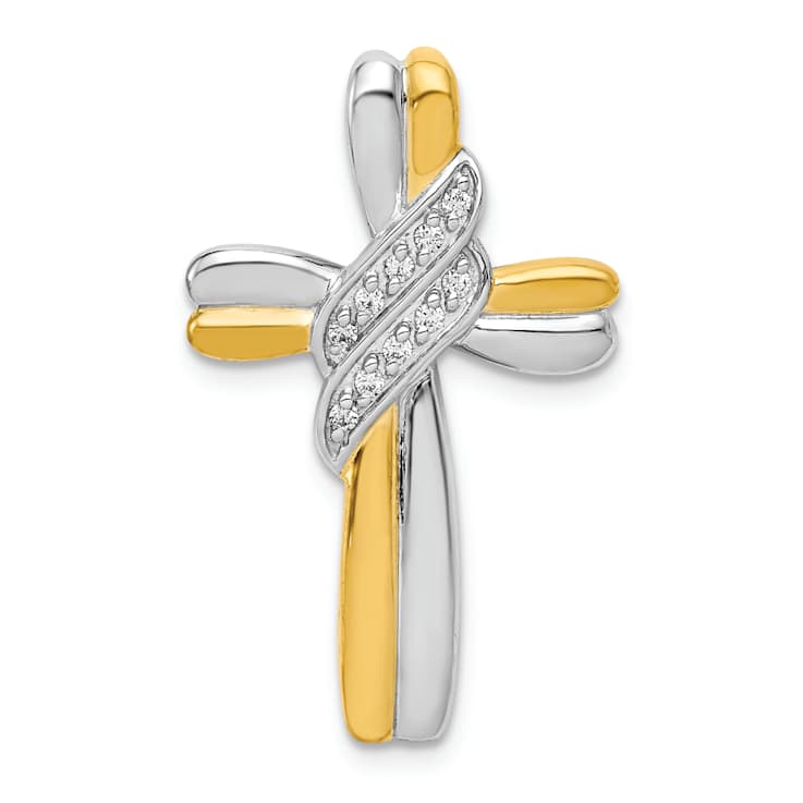 10k Yellow Gold and 10k White Gold Diamond Cross Chain Slide Pendant