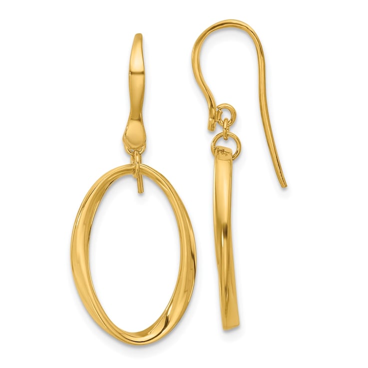 14K Yellow Gold Polished Oval Shepherd Hook Dangle Earrings