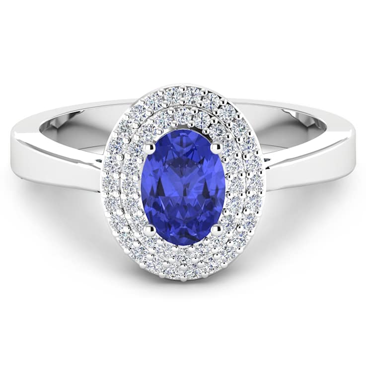 0.91ctw Violet Tanzanite and Diamond 14K White Gold Halo Ring