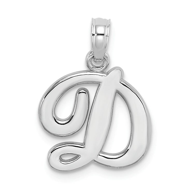 Rhodium Over 14k White Gold Polished Script Letter D Initial Pendant