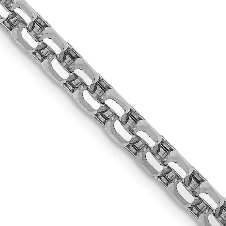 Rhodium Over 14k White Gold 3.6mm Round Box Link 24 Inch Chain