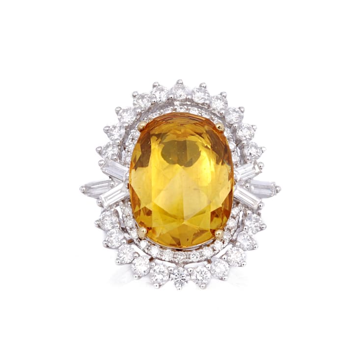 9.21 Ctw Yellow Sapphire and 2.50 Ctw Diamond Ring in 18K WG
