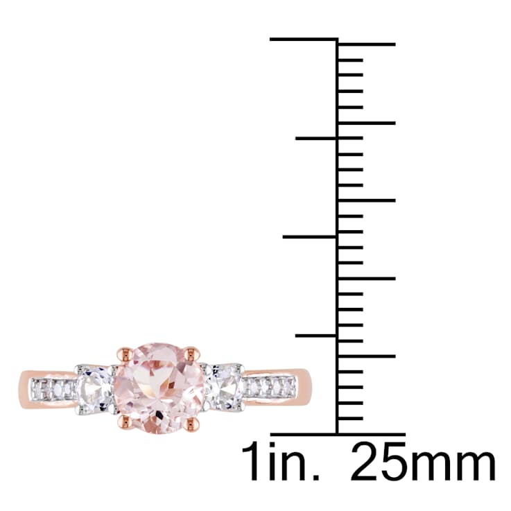 Morganite, Created White Sapphire and Diamond 10K Rose Gold Ring 1.19ctw