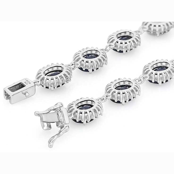 Blue Sapphire And White Topaz Tennis Bracelet In Sterling Silver 20.07ctw