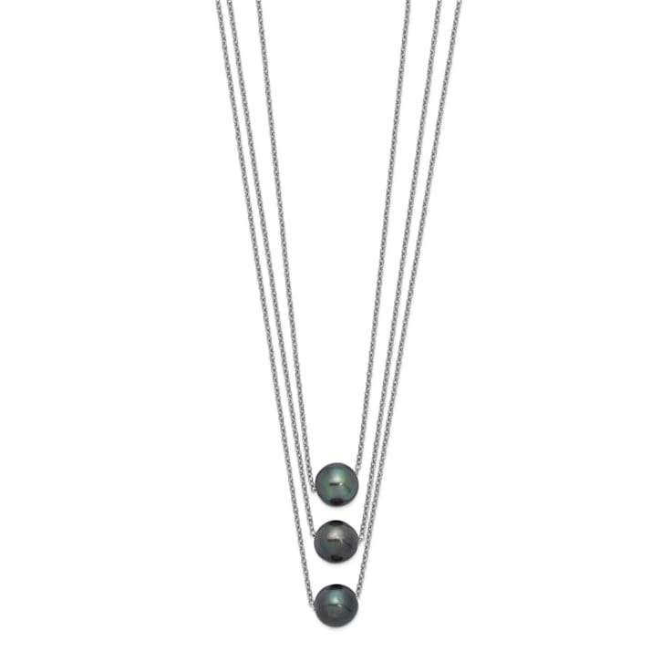 Rhodium Over Sterling Silver 8-9mm Semi-round Tahitian Cultured Pearl
Multi-strand Necklace