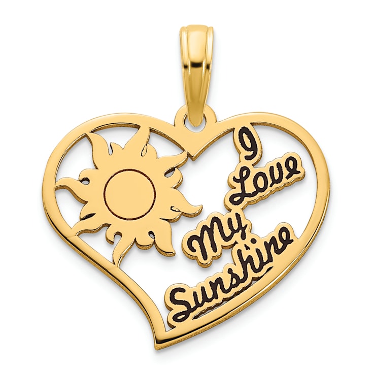 14k Yellow Gold I Love My Sunshine in Heart Pendant with Black Epoxy