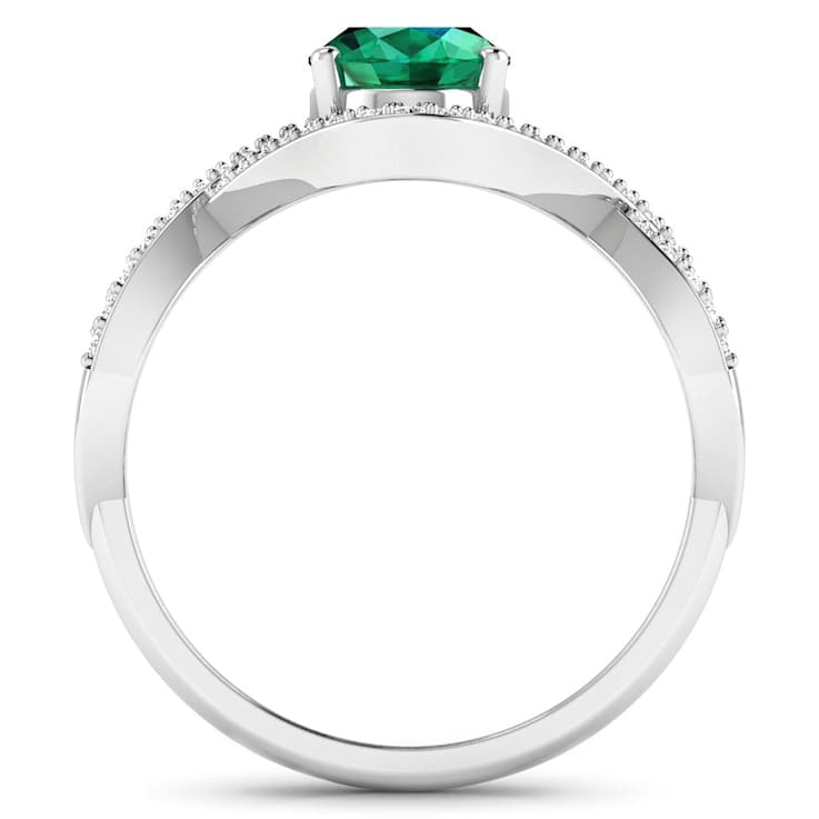 1.24ctw Green Emerald and Diamond 14K White Gold Halo Ring