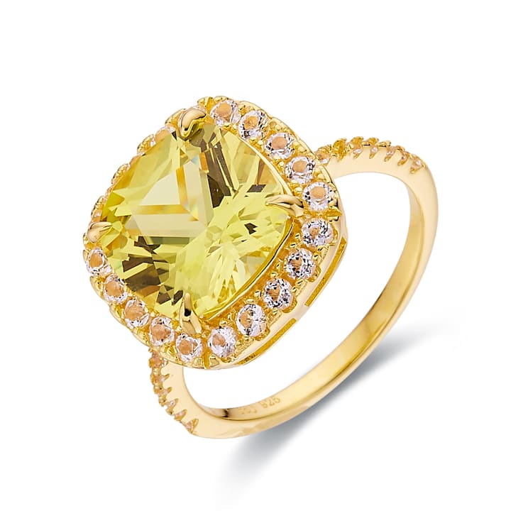 Lab Created Yellow Sapphire with White Topaz Accents 18K Yellow Gold
Over Sterling Silver Halo Ring