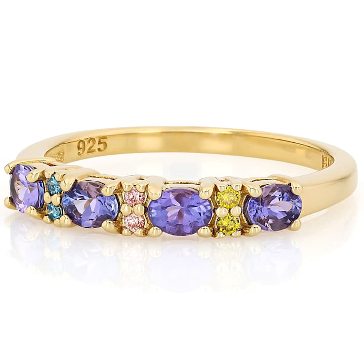 Tanzanite And Multi-Color Lab-Grown Diamond Ring In 18K Gold Over
Sterling Silver 0.64ctw