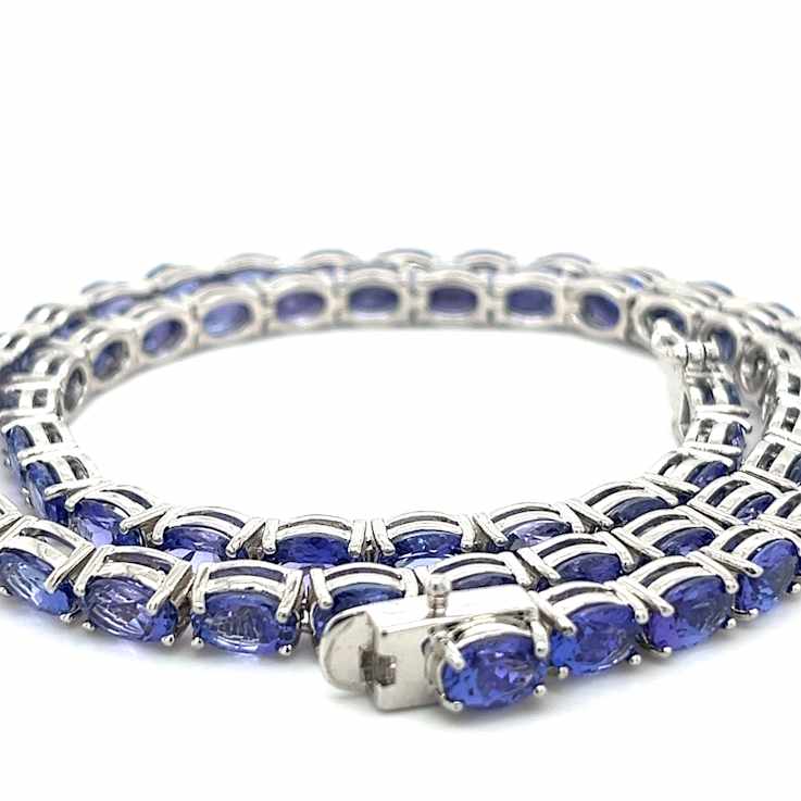 Oval Tanzanite Rhodium Over Sterling Silver Necklace, 47.78 ctw