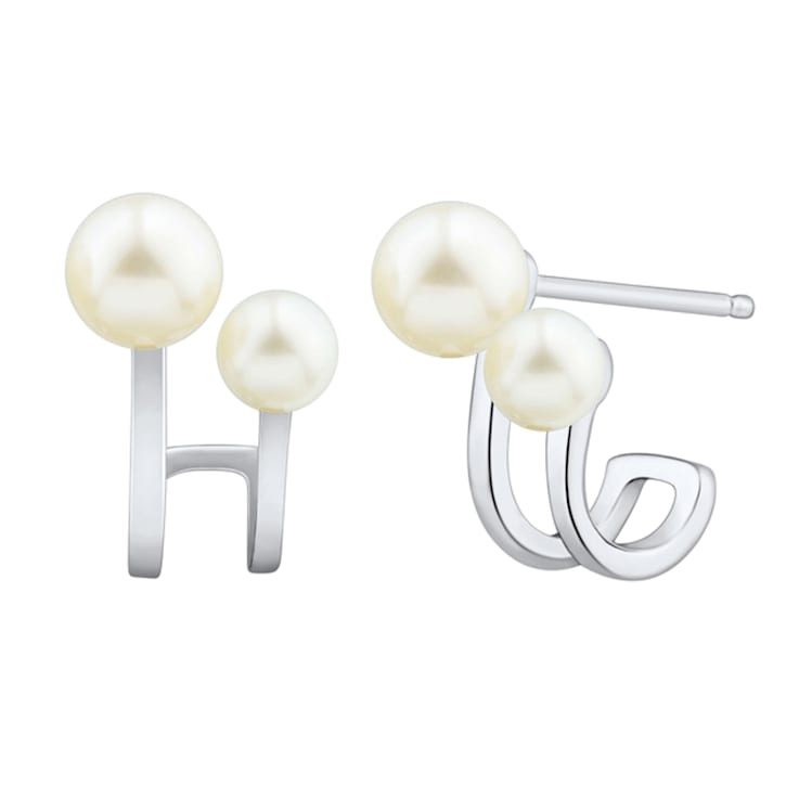 4-4.5mm and 6-6.5mm Round White Freshwater Pearl Sterling Silver Earrings