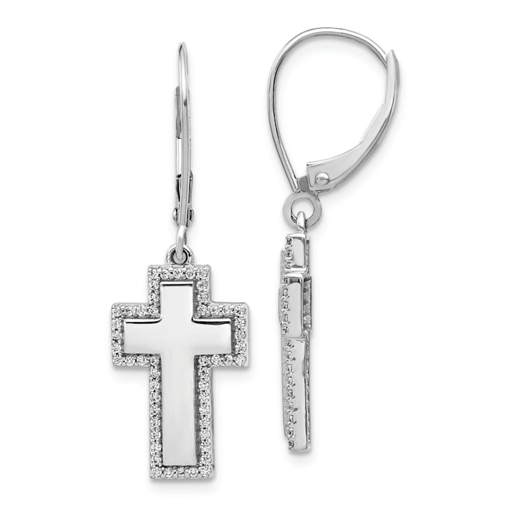 Rhodium Over 14k White Gold Diamond Fancy Cross Dangle Earrings