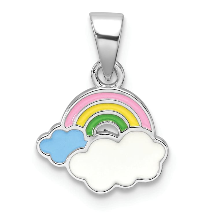 Rhodium Over Sterling Silver Multi-color Enamel Rainbow Children's Pendant