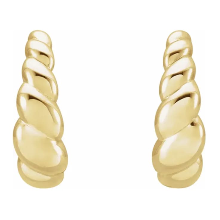 14K Yellow Gold Rope Design J-Hoop Earrings