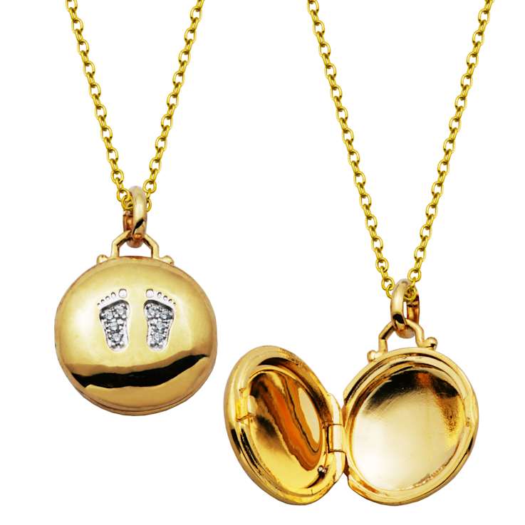 White Cubic Zirconia 18k Yellow Gold Over Brass Foot Print Locket
Pendant With Chain 0.08ctw