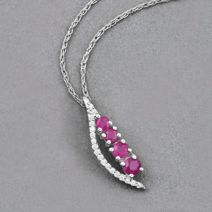 Natural Ruby And Diamond Necklace 14K White Gold Pendant with Chain Gift
For Women