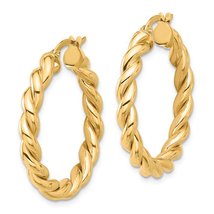 14k Yellow Gold Polished 1 1/16" Twisted Hoop Earrings