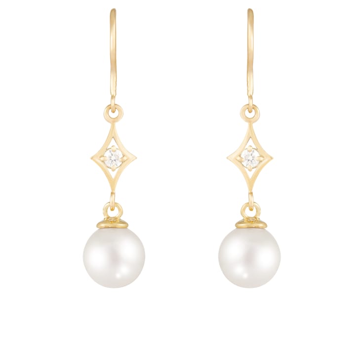 White Cultured Freshwater Pearl 14k Yellow Gold Earrings 7-7.5mm
