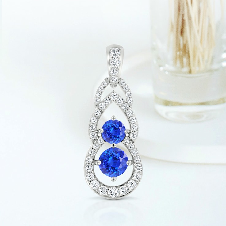 14K White Gold Round Tanzanite and Diamond Pendant 0.79ctw