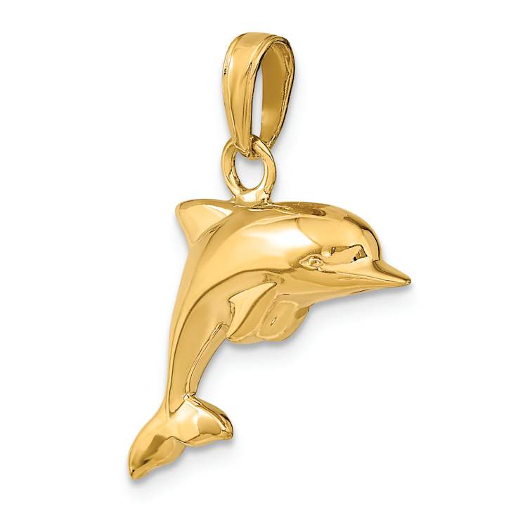 14k Yellow Gold 3D Polished Dolphin Pendant