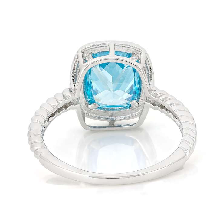 Aquamarine Color CZ Solitaire Ring In Sterling Silver 3.53ctw