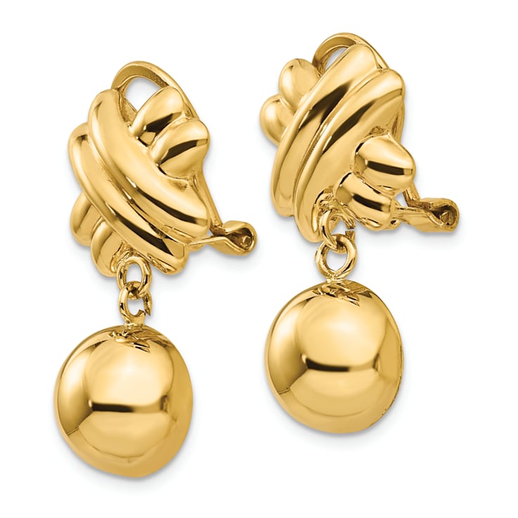 14k Yellow Gold Non-pierced Fancy Ball Dangle Earrings