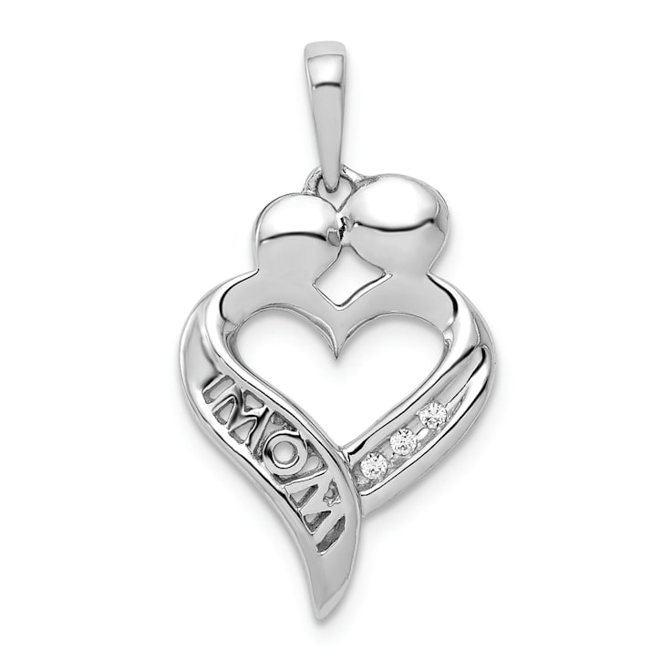 Rhodium Over 14k White Gold Diamond MOM Heart Pendant