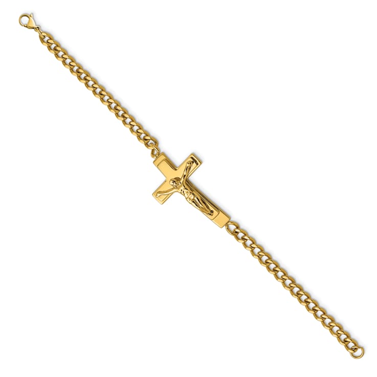 Stainless Steel Polished Yellow IP-plated Crucifix Bracelet