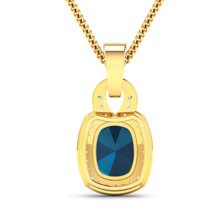 1.95ctw 14K Yellow Gold Blue London Blue Topaz and White Diamond Pendant
with 18 inch Cable Chain